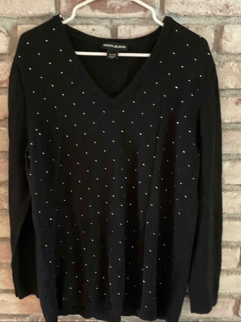 Dkny Black V-Neck Sweater with Stud Accents